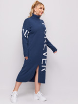Plus Letter Graphic Split Hem Sweater Dress