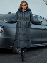 Astrid Plus Zip Up Pocket Side Hooded Puffer Coat