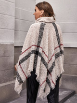 Plus Plaid Turtleneck Distressed Poncho Sweater