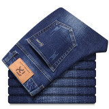 Men Classic Blue Black Slim-fit Jeans