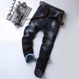 Men Classic Blue Black Slim-fit Jeans