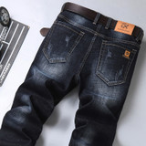 Men Classic Blue Black Slim-fit Jeans