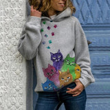 Cat Print Hoodie Sweatshirt