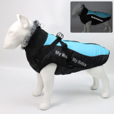 Large Dog Fur Collar Waterproof Coat With Removable Harness