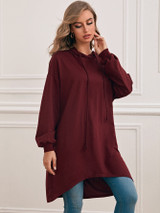 Drop Shoulder Dip Hem Longline Hoodie
