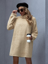 Rolled Neck Drop Shoulder Teddy Sweatshirt Dress