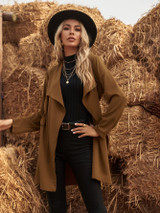 Waterfall Collar Drawstring Trench Coat