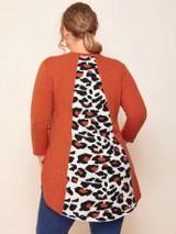 Plus Leopard Pattern High-low Hem Sweater