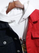 Men Spliced Denim Trucker Jacket Without Hoodie