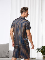 Men Lapel Neck Striped Shirt & Shorts PJ Set