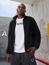Men Drop Shoulder Zipper Placket Teddy Jacket