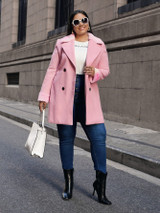 Plus Contrast Faux Fur Double Breasted Pea Coat
