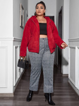 Plus Zip Up Pocket Front Faux Fur Hooded Coat Plus Zip Up Pocket Front Faux Fur Hooded Coat