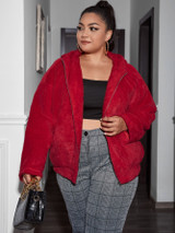 Plus Zip Up Pocket Front Faux Fur Hooded Coat Plus Zip Up Pocket Front Faux Fur Hooded Coat