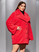 Plus Lapel Neck Button Up Teddy Coat