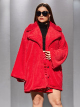 Plus Lapel Neck Button Up Teddy Coat