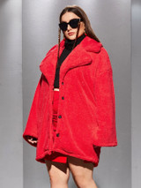Plus Lapel Neck Button Up Teddy Coat