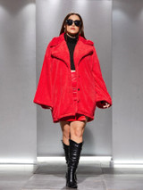 Plus Lapel Neck Button Up Teddy Coat