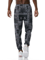 Men Scarf Print Drawstring Waist Sweatpants