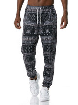 Men Scarf Print Drawstring Waist Sweatpants