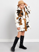 Girls Single Breasted Colorblock Faux Fur Coat