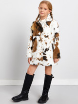 Girls Single Breasted Colorblock Faux Fur Coat