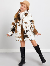 Girls Single Breasted Colorblock Faux Fur Coat