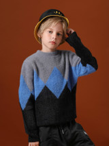 Boys Color-block Argyle Pattern Fuzzy Sweater