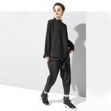High Elastic Waist Black Pocket Split Harem Trousers