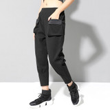 High Elastic Waist Black Pocket Split Harem Trousers