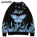 LENSTID  Blue Fire Flame Butterfly Harajuku T-shirts
