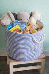 Polyester Bin Keeping Score Bright Blue Round Medium Basket