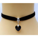 Heart Crystal Victorian Choker Necklace Goth Vintage,  Colored Pendant