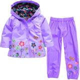 Girls Raincoat Sets Hoodie Jackets Pants Kids Clothes Sport Suit