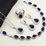 Tear Drop Sapphire Blue Sterling Silver 925 Jewelry Set