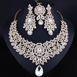 Wedding Jewelry Clear Crystal Rhinestones Necklace Earrings and Frontal chain for Bride Indian Jewelry sets