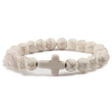 Natural Stone Cross Bracelet - Handmade