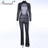 Mesh Women Jumpsuits Backless Tiger Print