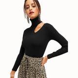 Rolled Neck Asymmetric Cut Out Elegant Winter Sweater Pullover Autumn Sweater  Jumper