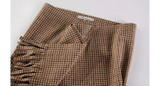 Retro High Waist Tassels Asymmetry Midi Wrap Skirt Houndstooth Vintage skirt Femme Slim