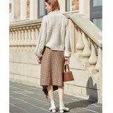 Retro High Waist Tassels Asymmetry Midi Wrap Skirt Houndstooth Vintage skirt Femme Slim