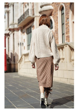 Retro High Waist Tassels Asymmetry Midi Wrap Skirt Houndstooth Vintage skirt Femme Slim