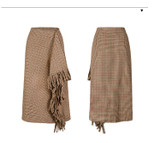 Retro High Waist Tassels Asymmetry Midi Wrap Skirt Houndstooth Vintage skirt Femme Slim