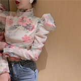 Ruffle Blouses Turtleneck Puff Long Sleeve Tunic Ruched Tide