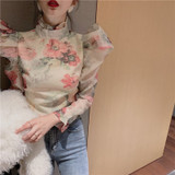 Ruffle Blouses Turtleneck Puff Long Sleeve Tunic Ruched Tide
