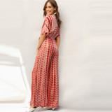 Rust Plunging Neck Knot Front Tie Wide Leg Jumpsuits