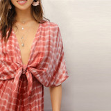 Rust Plunging Neck Knot Front Tie Wide Leg Jumpsuits