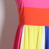 Square Collar Spaghetti Strap High Waist Patchwork Hit Dress Square Collar Spaghetti Strap High Waist Patchwork Hit Dress