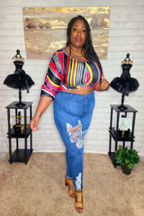 High Waist Skinny Ripped Stretch Jeans