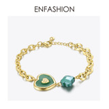 ENFASHION Colorful Heart Bracelet Femme Gold Color Geometric Stainless Steel Hollow Bracelets For Women Fashion Jewelry B192066